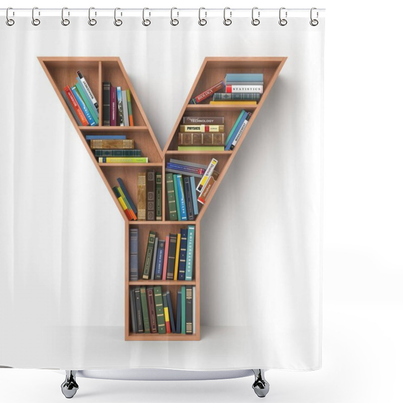 Personality  Letter Y. Alphabet In The Form Of Shelves With Books Isolated On Shower Curtains