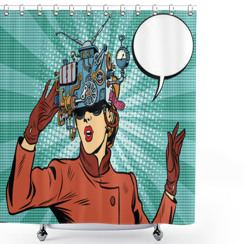 Personality  Virtual Reality Glasses Retro Girl Science Fiction Shower Curtains