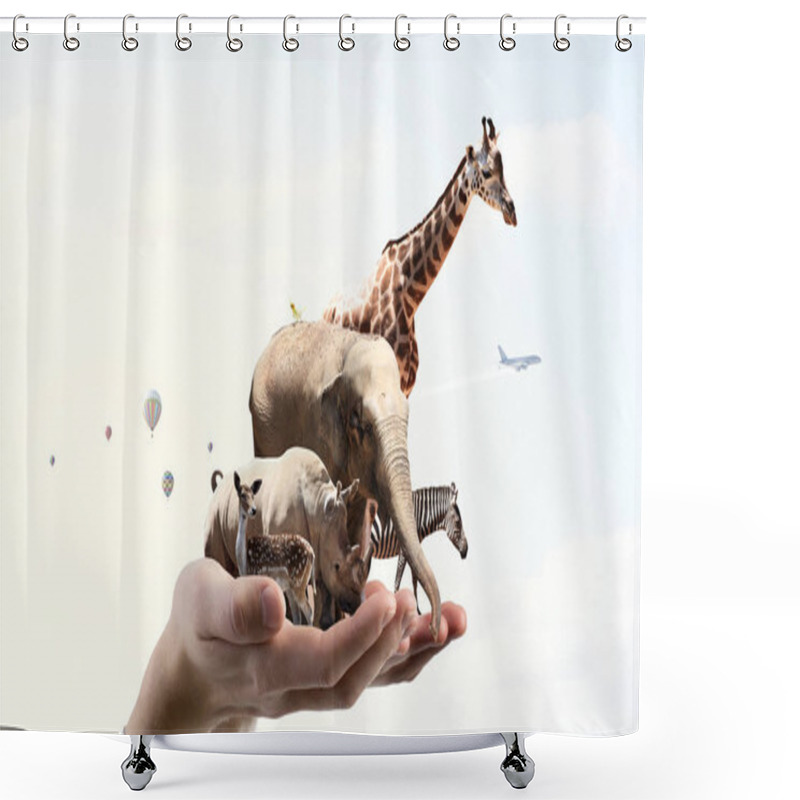 Personality  Animals Care And Protection . Mixed Media Shower Curtains