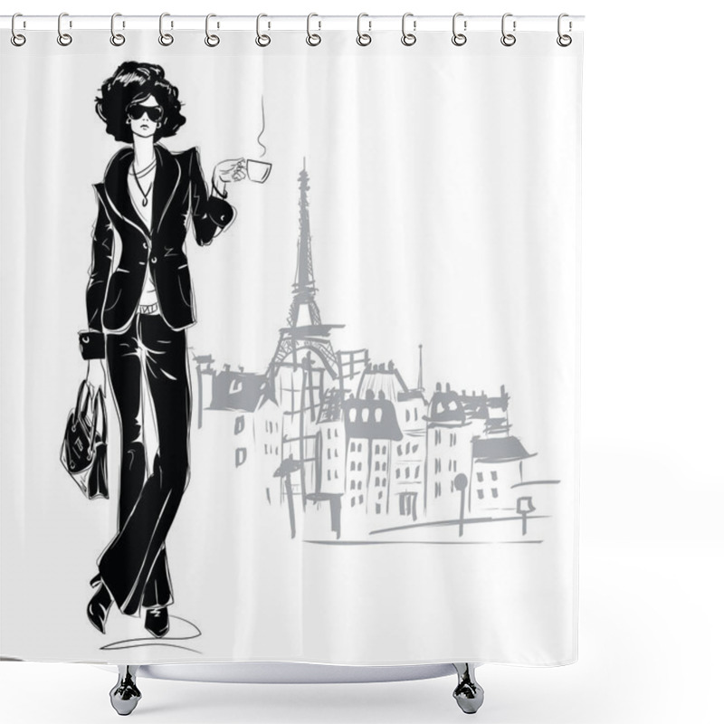 Personality  The Fashion Girl In Sketch Style.  Shower Curtains