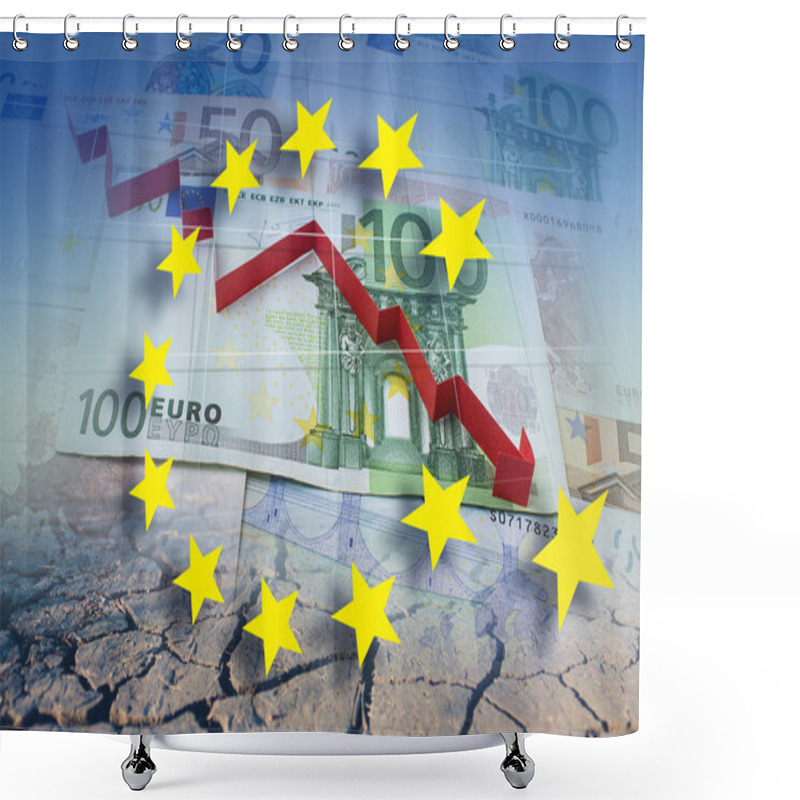 Personality  European Union, Financial Crisis In Red Arrow. Concept  Illustra Shower Curtains