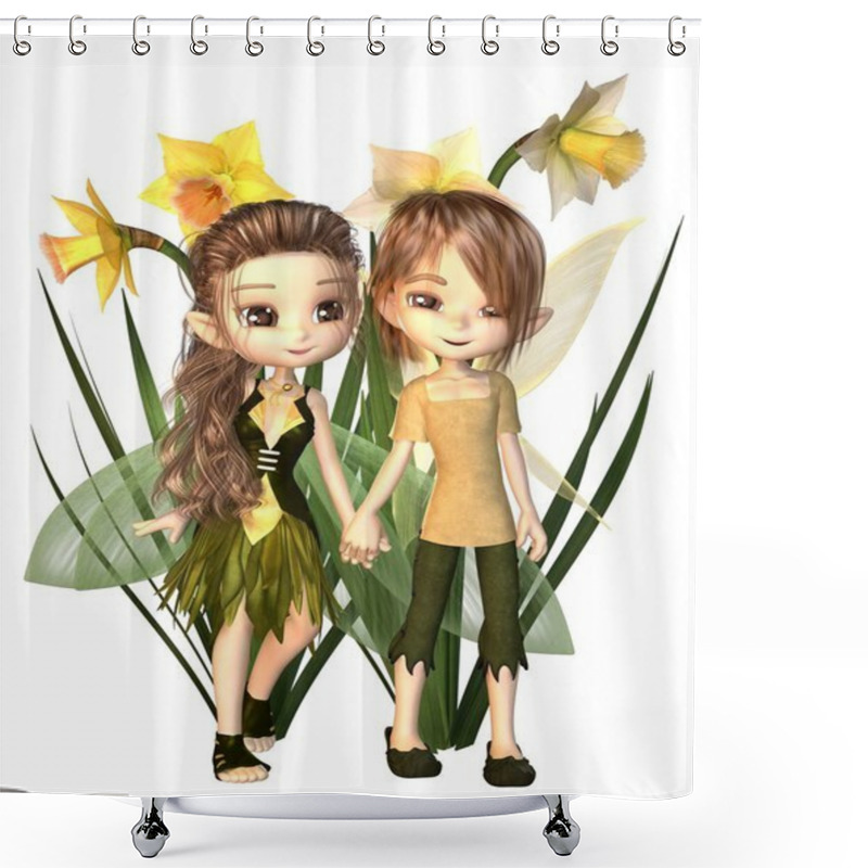 Personality  Cute Toon Daffodil Fairy Boy And Girl Shower Curtains