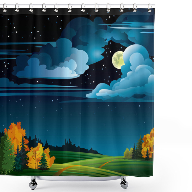 Personality  Autumn Night With Full Moon And Trees On A Cloudy Sky Shower Curtains