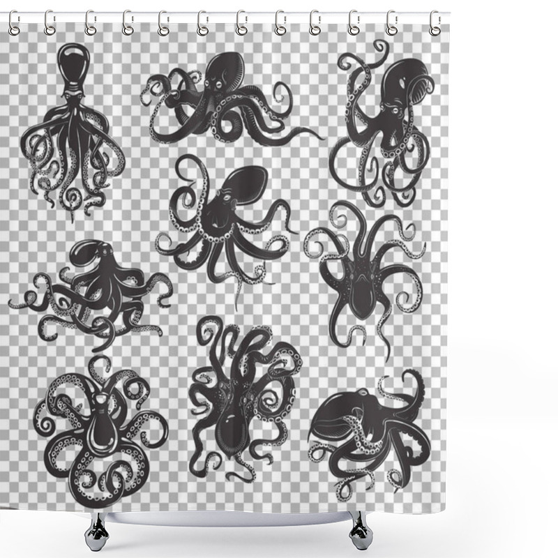 Personality  Set Of Isolated Octopus Mascot Or Tattoo Shower Curtains