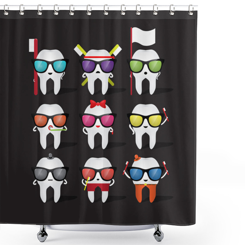 Personality  Icon Set. Cartoon Tooth Holding A Toothbrush Shower Curtains