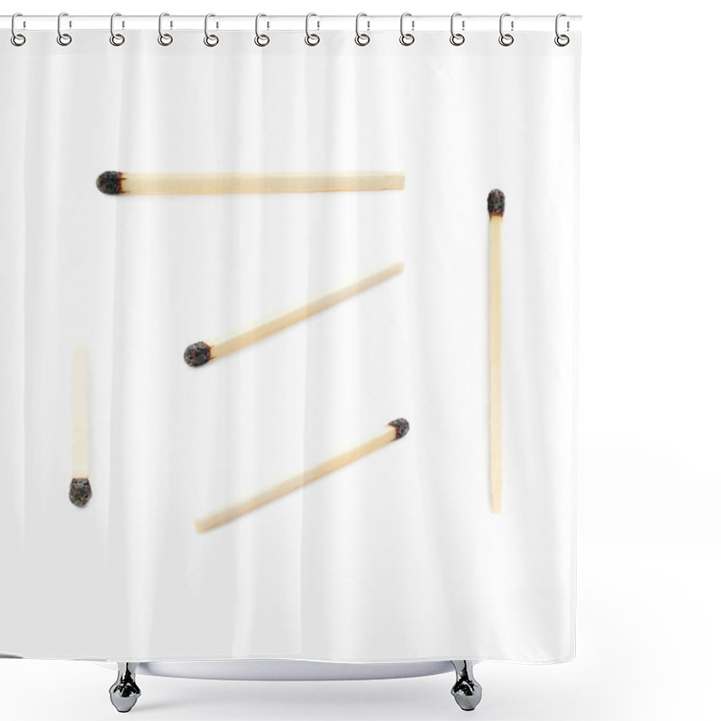 Personality  Set Of Wooden Match Isolated Over The White Background Shower Curtains