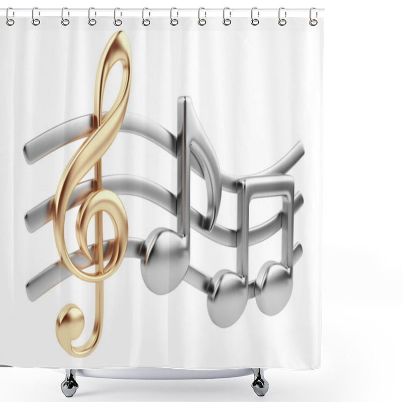 Personality  Metallic Music Note 3D. Music Composition. Isolated On White Bac Shower Curtains