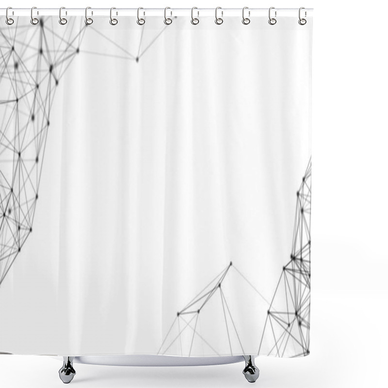 Personality  Black Digital Computer Data And Network Connection Triangle Lines And Spheres In Futuristic Technology Concept On White Background. Abstract Graphic Design Illustration Shower Curtains