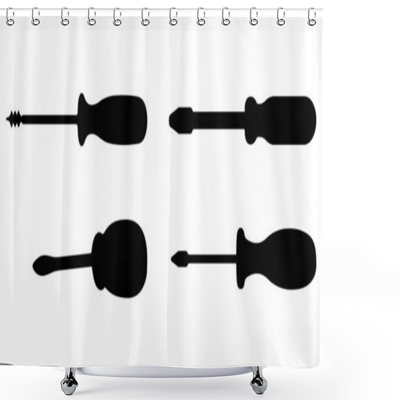 Personality  Screwdriver Silhouette Icon Set Vector Art On White Background Shower Curtains