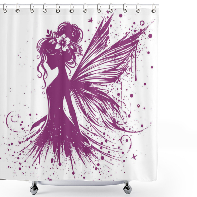 Personality  Purple Fairy Silhouette A Delicate Ink-Splattered Dream Shower Curtains