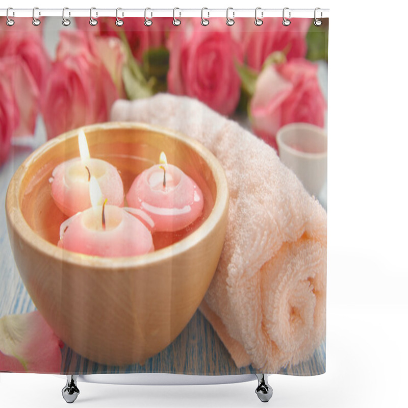 Personality  Close-up Of Candles And Flowers Shower Curtains