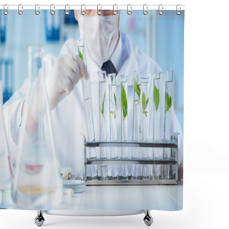 Personality  Biotechnology Concept With Scientist In Lab Shower Curtains