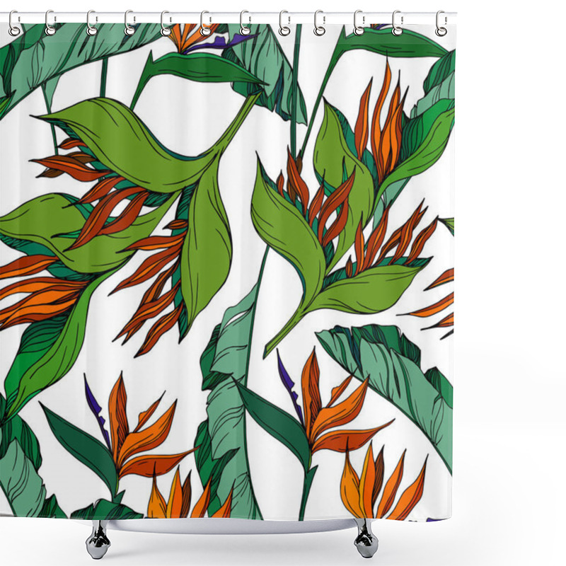 Personality  Vector Tropical Floral Botanical Flowers. Black And White Engraved Ink Art. Seamless Background Pattern. Shower Curtains