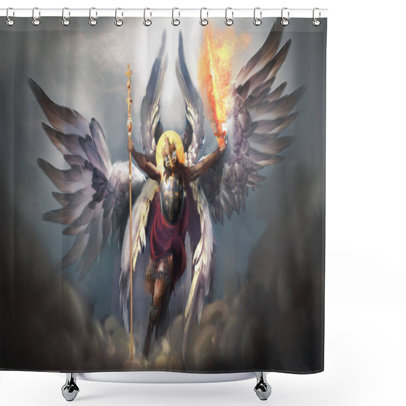 Personality  Warrior Six Wings Angel With Burning Swords Shower Curtains