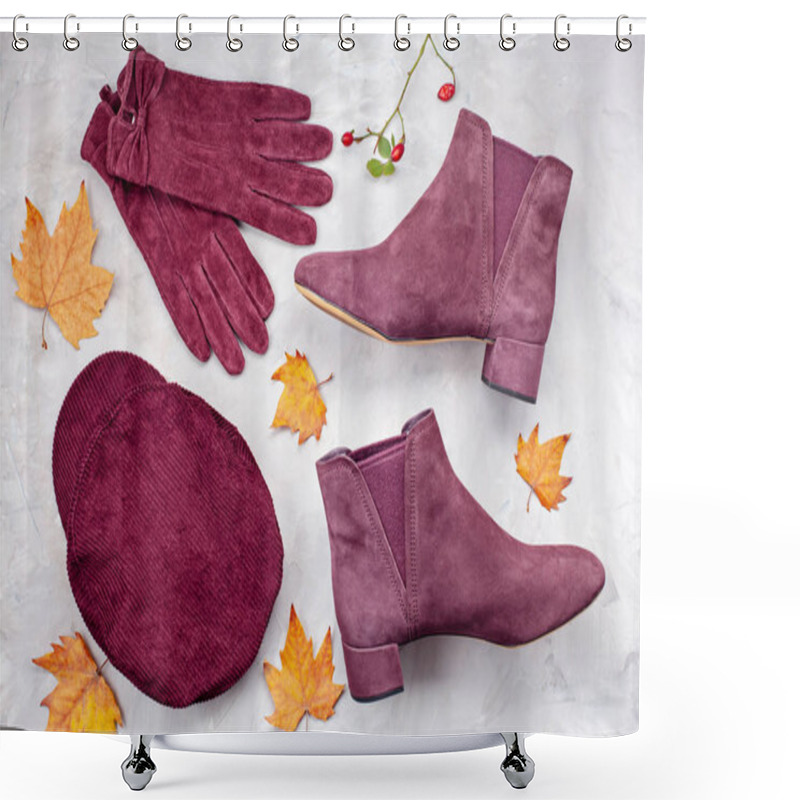 Personality  Flat Lay With Comfort Warm Outfit For Cold Weather. Comfortable  Shower Curtains