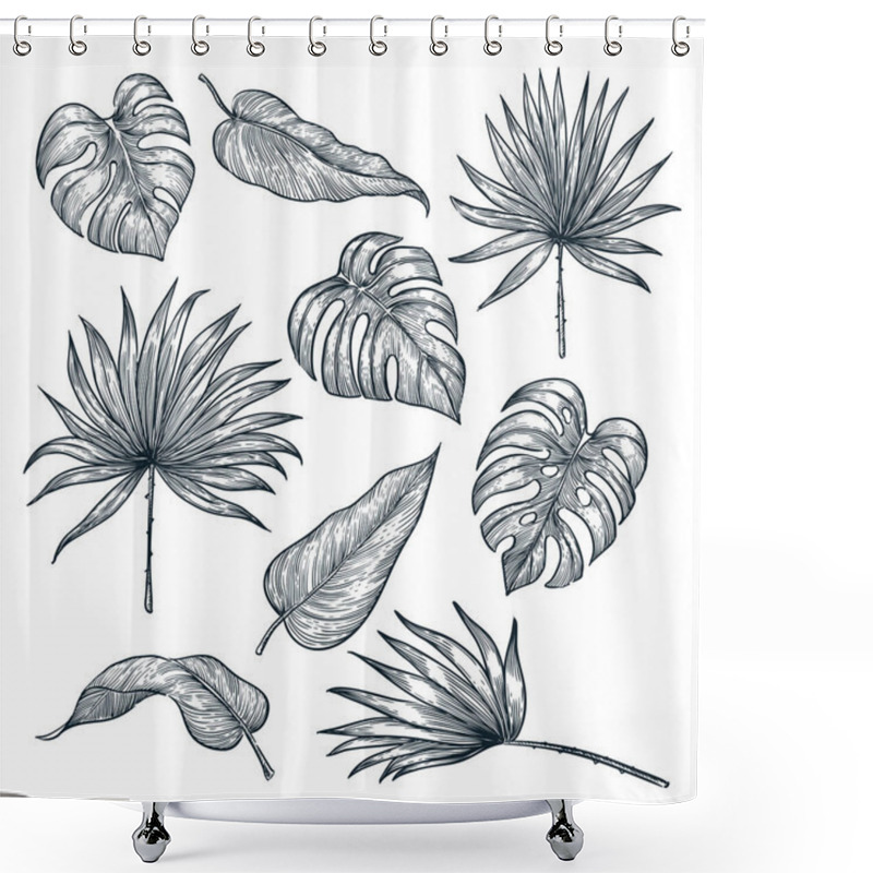 Personality  Tropical Plants Leaf Set, Isolated On White Background. Vector Sketch Illustration. Hand Drawn Tropic Nature And Floral Design Elements. Shower Curtains