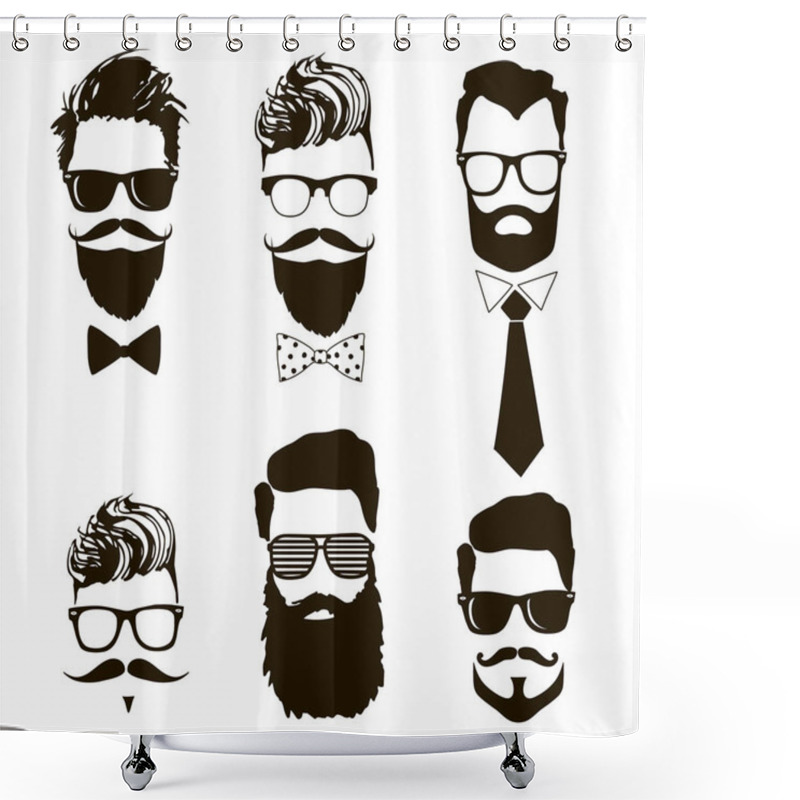 Personality  Set Of Vector Bearded Men Faces, Hipsters With Different Haircuts, Mustaches, Beards, Sunglasses. Shower Curtains