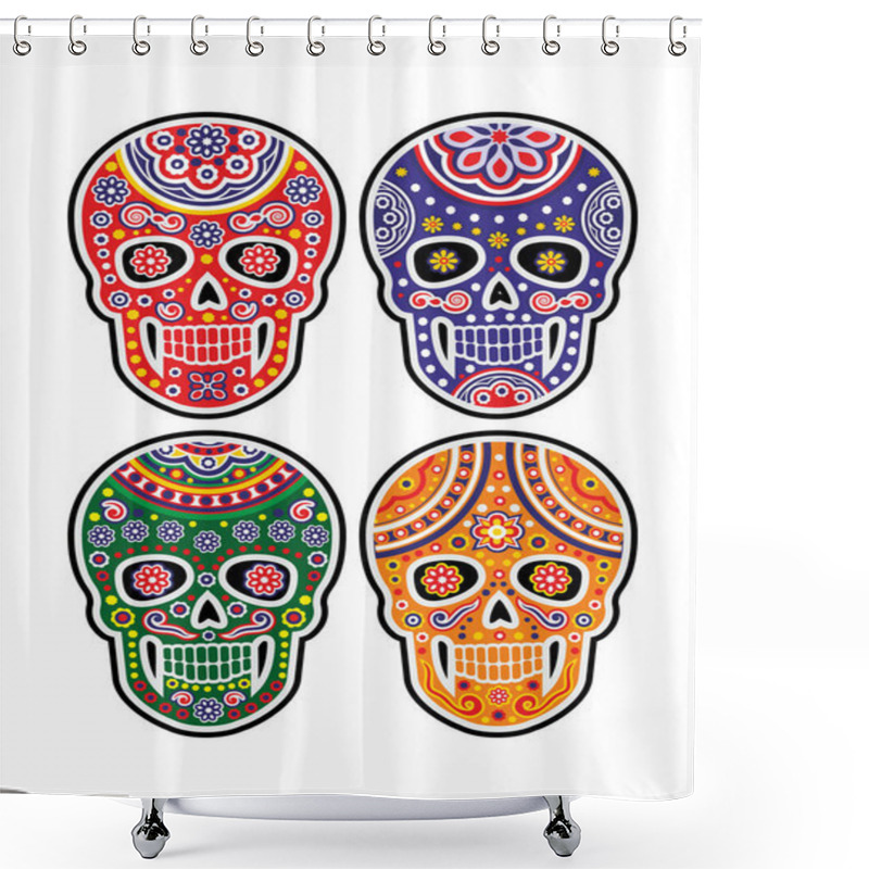 Personality  Holy Death, Day Of The Dead, Mexican Sugar Skull With Sombrero Shower Curtains