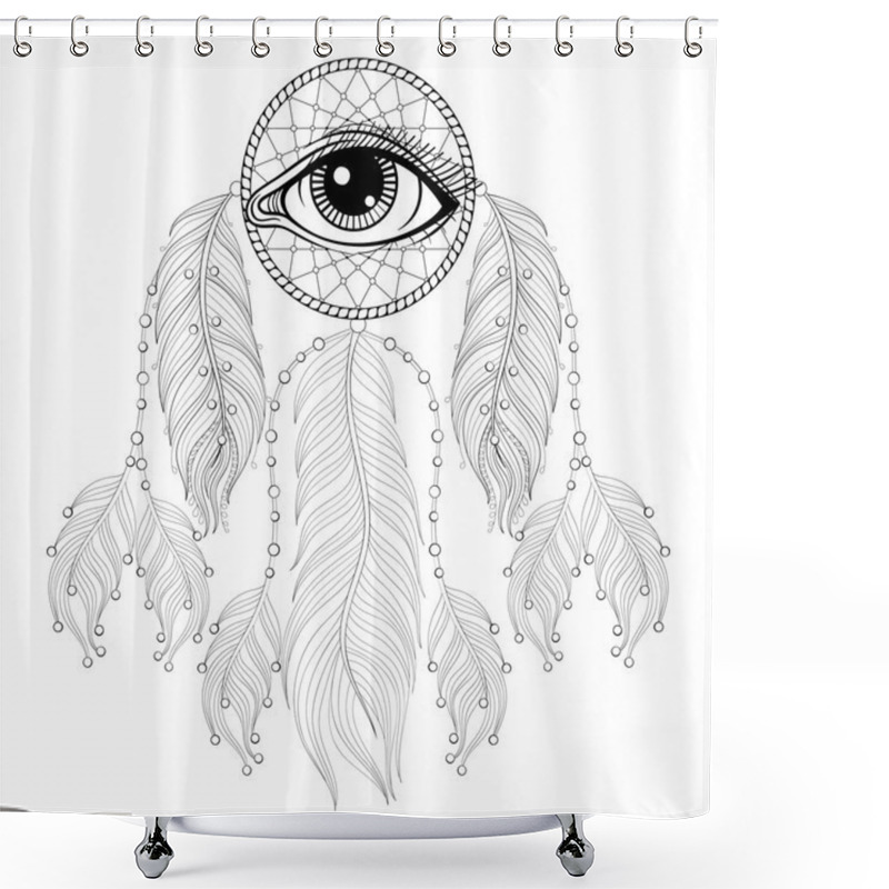 Personality  Hand Drawn Zentangle Bohemian Dreamcatcher With Eye, Native Amer Shower Curtains