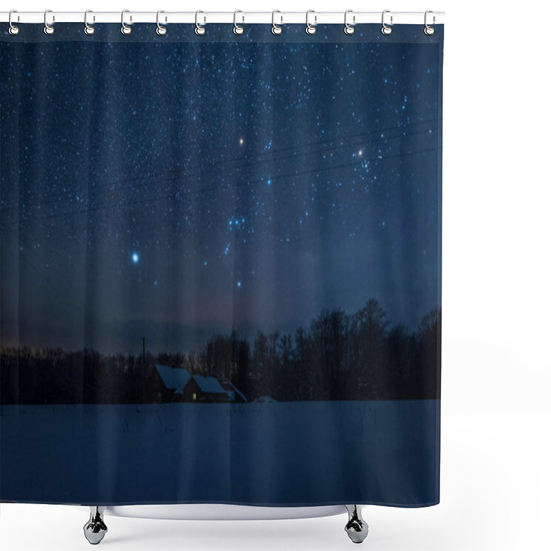 Personality  Starry Dark Sky And House In Carpathian Mountains At Night In Winter Shower Curtains