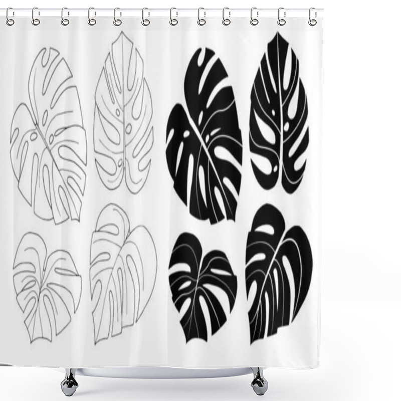 Personality  Set Of Vector Monstera Leaves Isolated On White Background. Exotic Tropical Plants. Design Element For Card,print, Wallpaper,plant Shop, Travel Agency. Contour And Silhouette. Black And White Shower Curtains