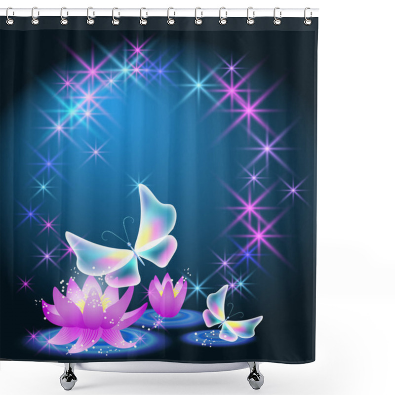 Personality  Magic Lilies With Fairytale Butterflies Shower Curtains