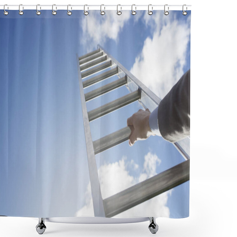 Personality  Businessman Climbing Ladder Of Success Shower Curtains