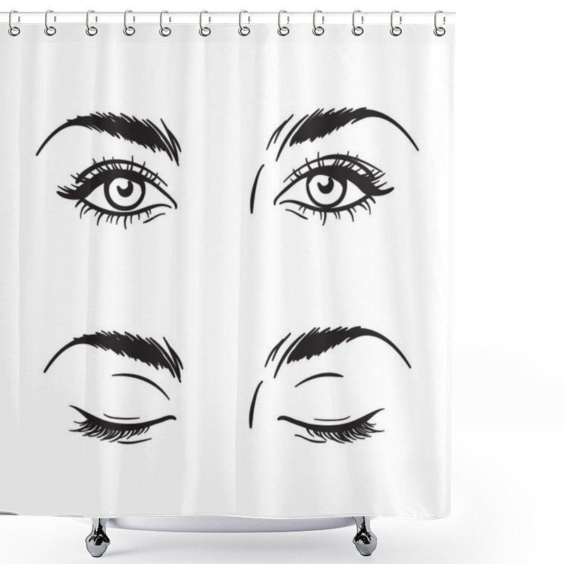 Personality  Isolated Black And White Beautiful Female Eyes Set Vector Illustration Shower Curtains