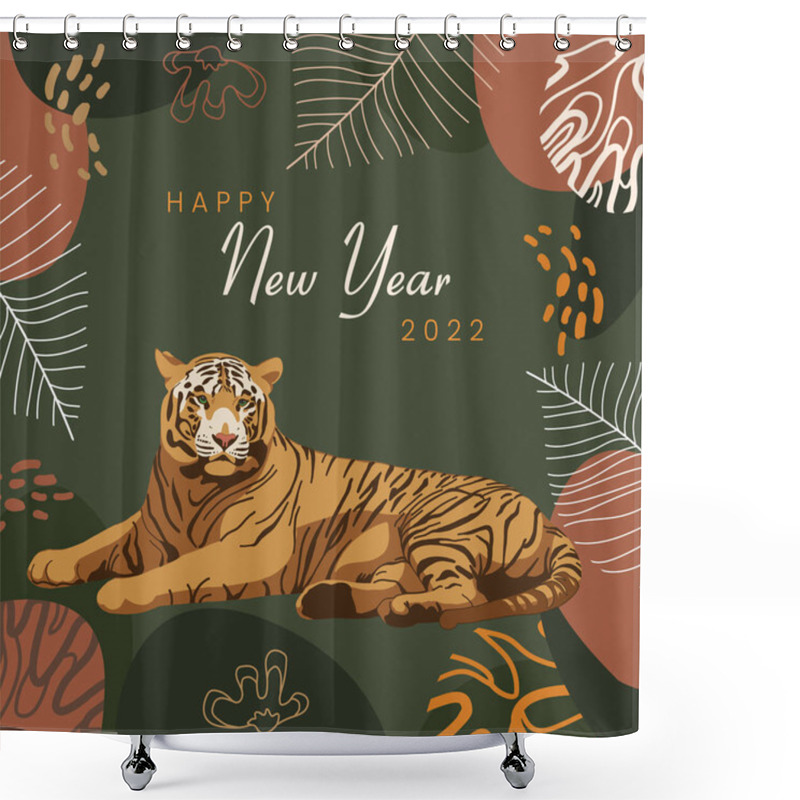 Personality  Happy New Year 2022! Greeting Card With Tiger Illustration. Square Format. Chinese Symbol. Wildlife Animal, Jungle, Safari. Wild Cat, Feline Predator. Background For Zoo Shower Curtains