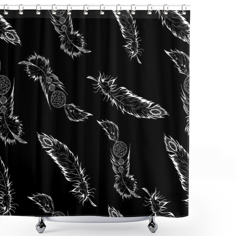 Personality  Stylized Vector Feathers Shower Curtains