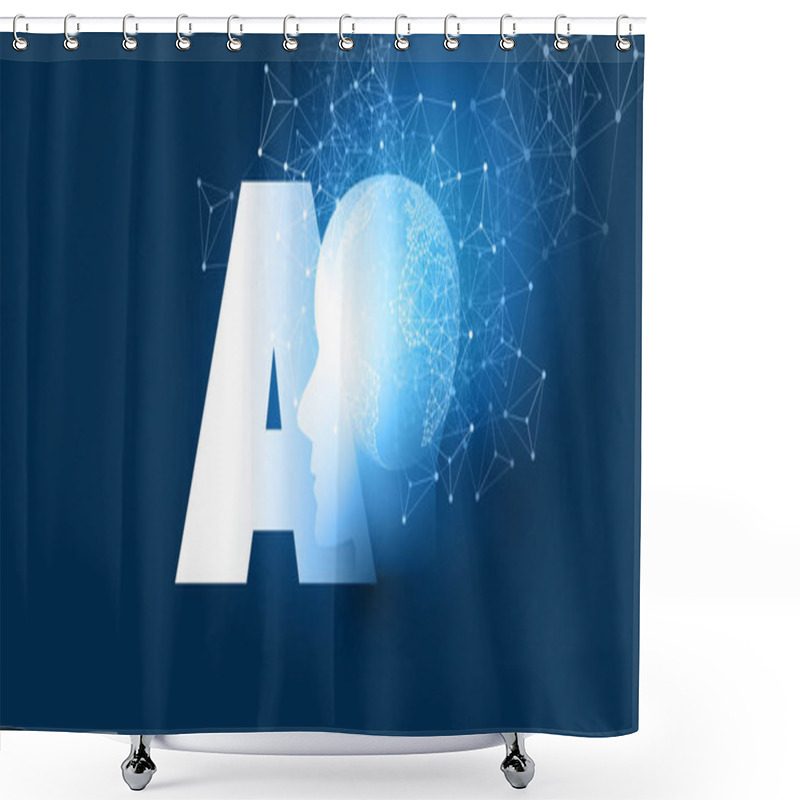 Personality  Futuristic Machine Learning, Artificial Intelligence, Cloud Computing, Automated Support Assistance And Networks Design Concept With AI Label And Wireframe Network Shower Curtains