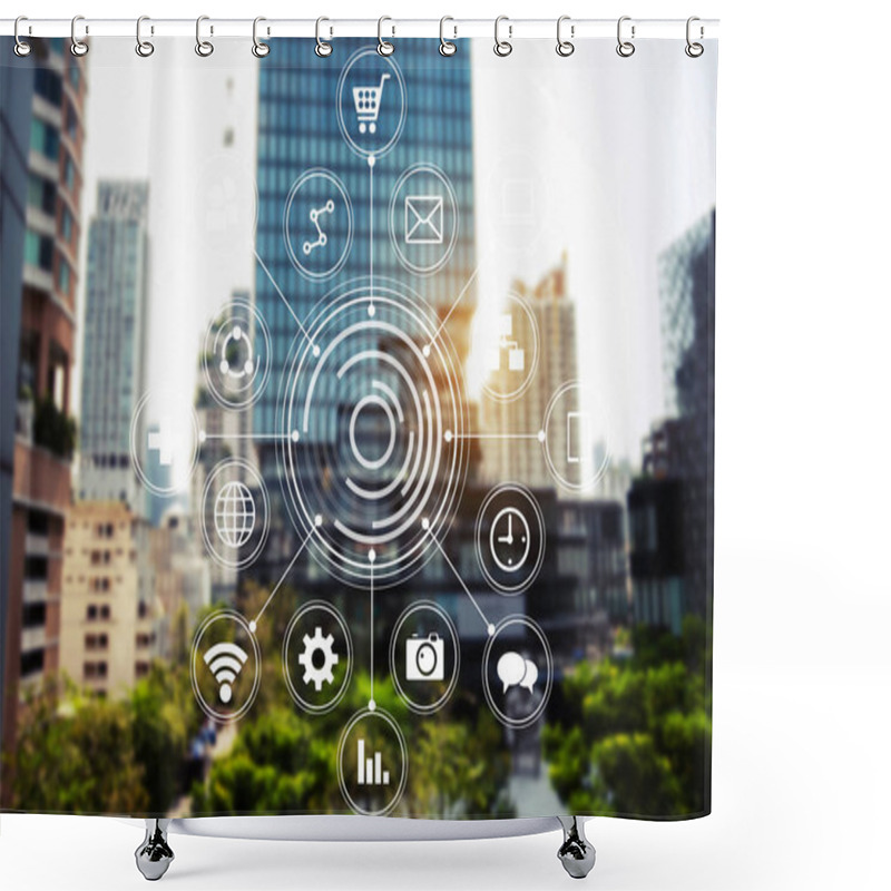 Personality  Smart City Data Management Platform With Virtual Interface Graphic Icons Concept Shower Curtains