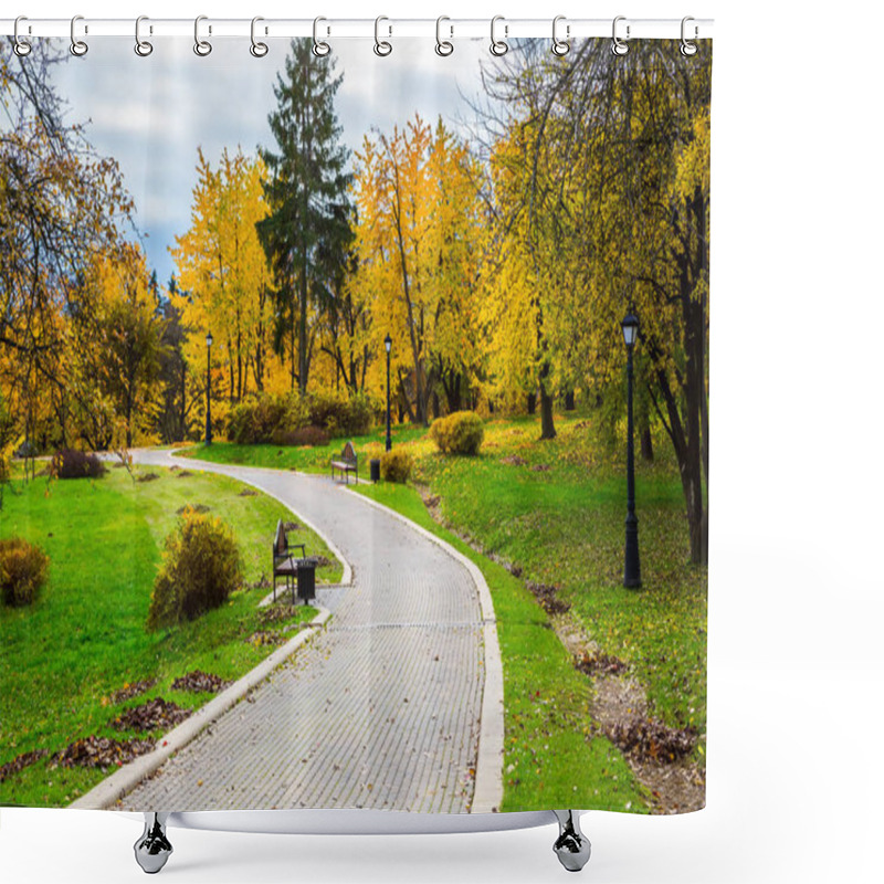 Personality  Golden Autumn In The Park Shower Curtains