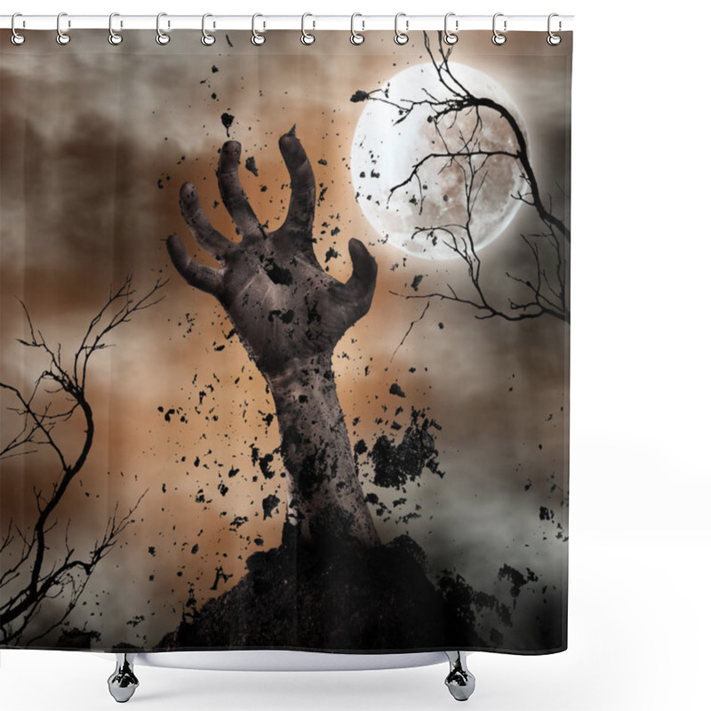 Personality  Scary Halloween Background With Zombie Hands. Shower Curtains