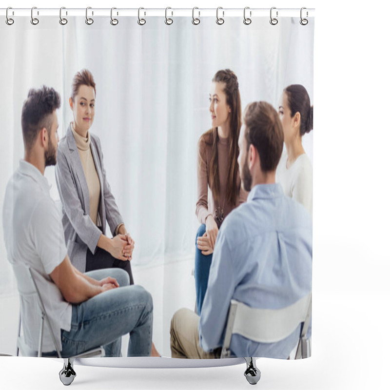 Personality  People Sitting In Circle During Support Group Therapy Meeting Shower Curtains