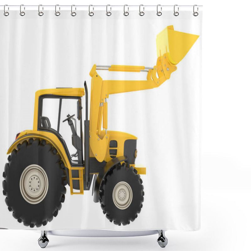 Personality  Excavator Isolated On Background. 3d Rendering - Illustration Shower Curtains