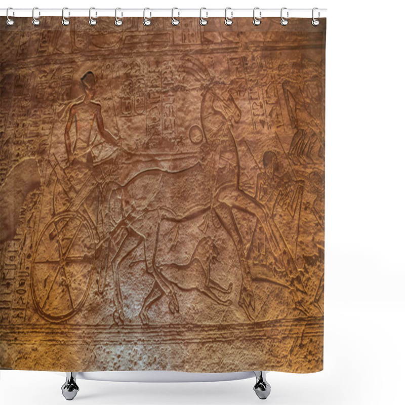 Personality  Depiction Of Ramesses II In A Chariot At The Battle Of Kadesh In The Great Temple Of Abu Simbel Shower Curtains