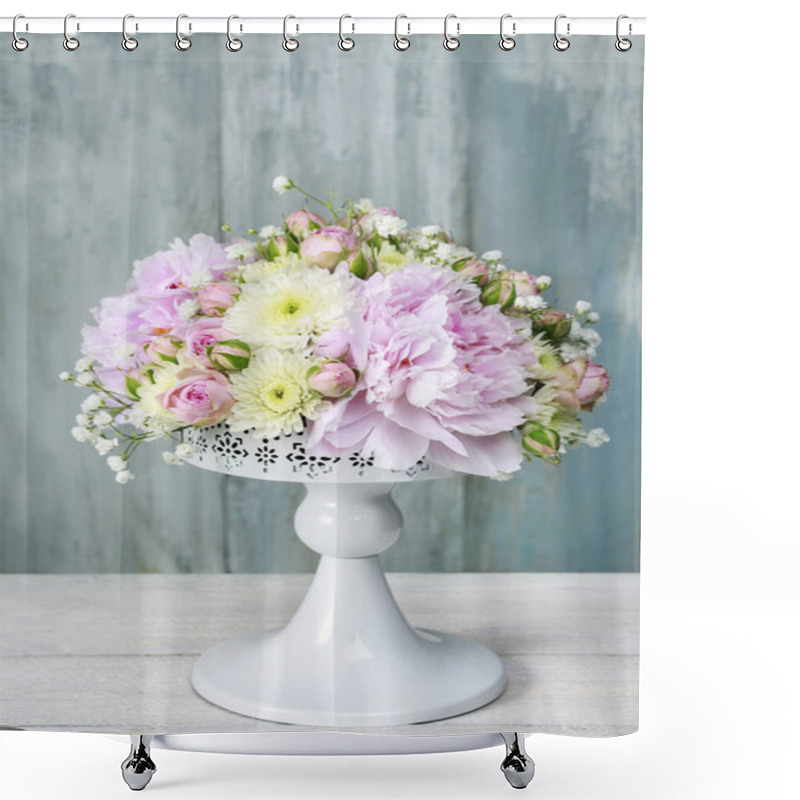 Personality  Floral Arrangement With Pink Peonies, Tiny Roses, Chrysanthemums Shower Curtains