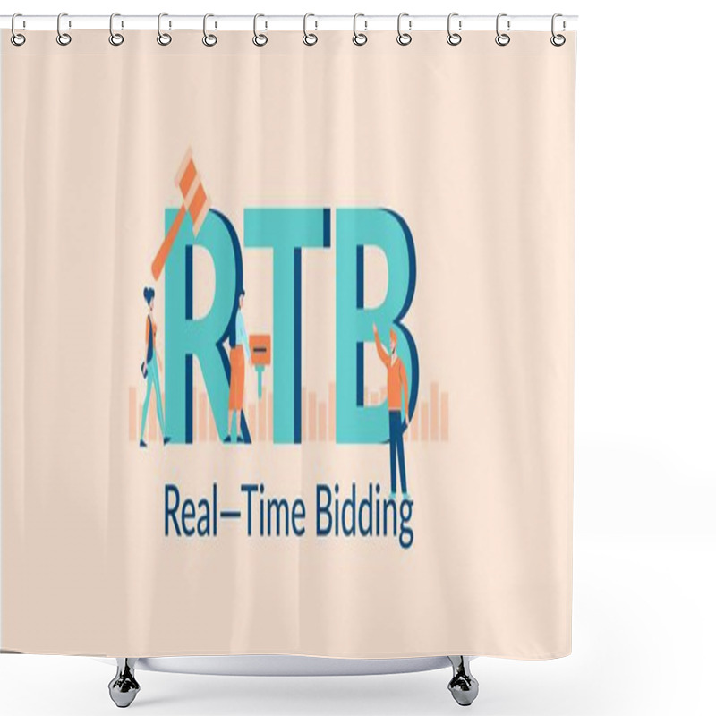 Personality  RTB Real Time Bidding Illustration. Selling Advertising In Financial Market Successful Corporate. Shower Curtains