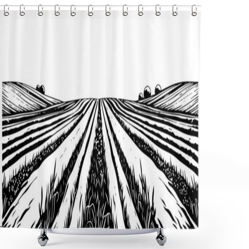 Personality  Field Graphic Black White Landscape Vertical Sketch Illustration Vector Shower Curtains