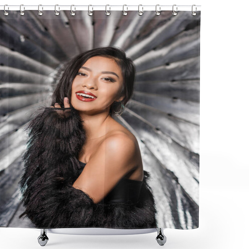 Personality  Woman Wearing Ostrich Feathers Coat Shower Curtains