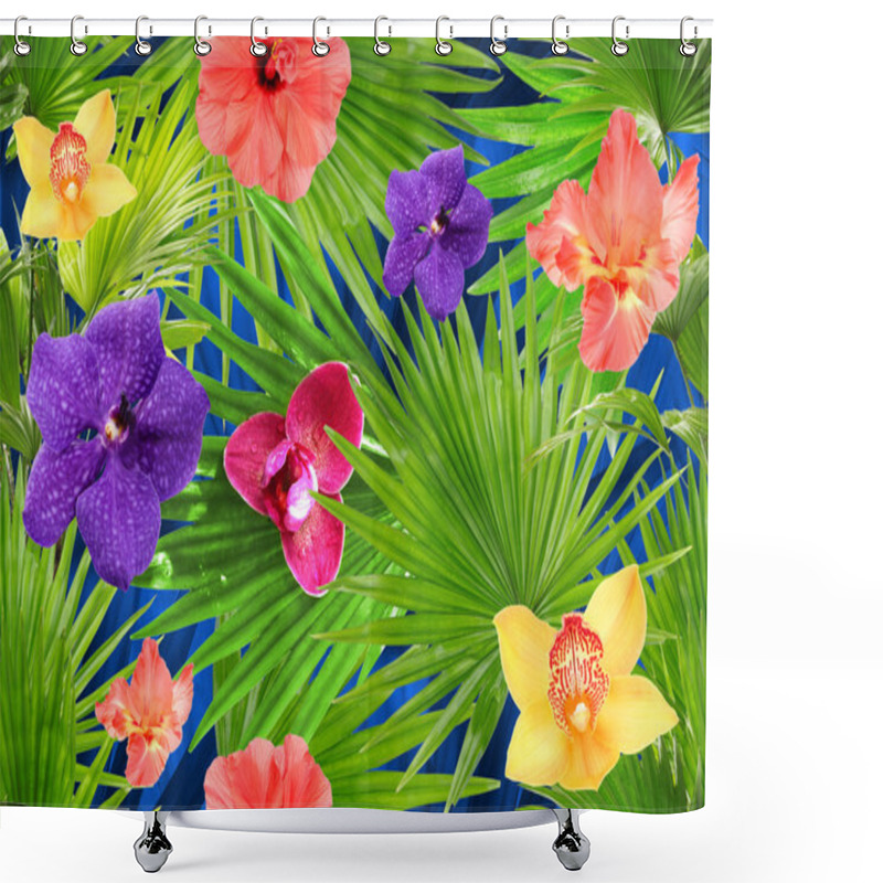 Personality  Tropical Background With Different Flowers Shower Curtains