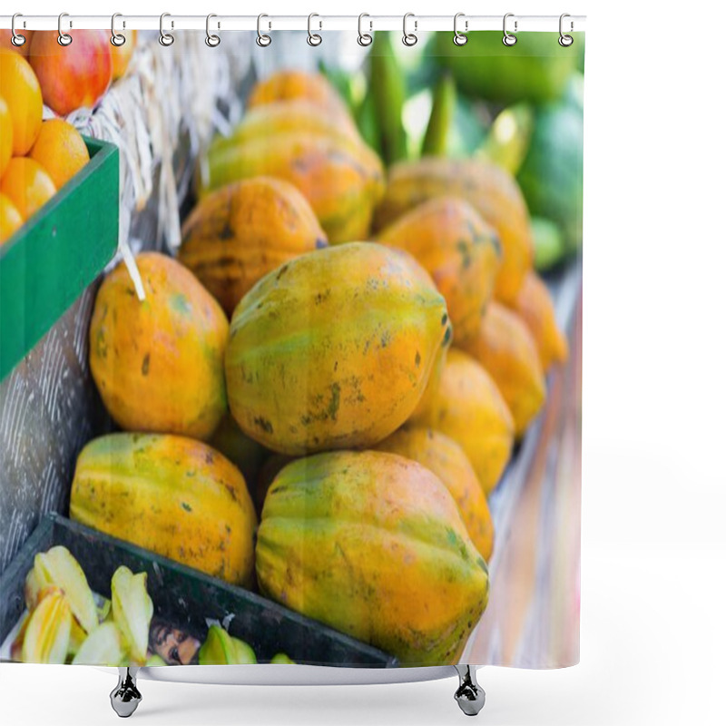 Personality  Box Of Papayas On Market Shower Curtains