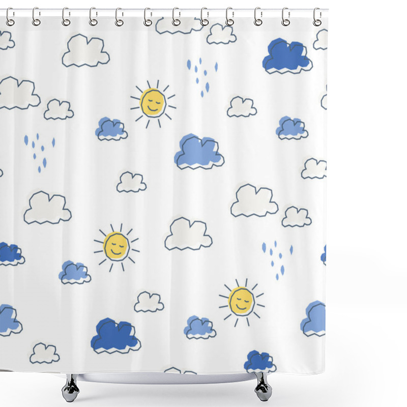 Personality  Seamless Pattern With Sun And Clouds Shower Curtains