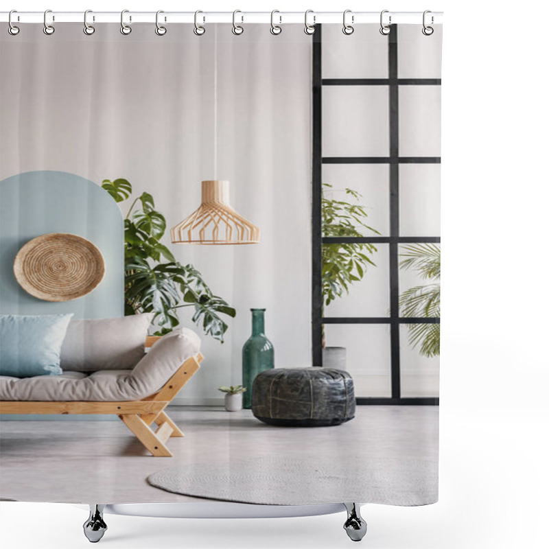 Personality  Wicker Accents In Bright Living Room Interior With Flowers Shower Curtains