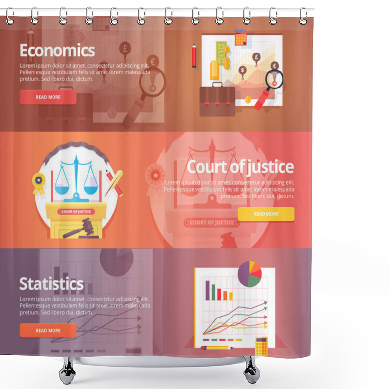 Personality  Social Science Of Economics. Political Economy. Court Of Justice. Study Of Statistics. Exact Sciences. Civil Law. Liberal Art. Education And Science Banners Set. Vector Design Concept. Shower Curtains