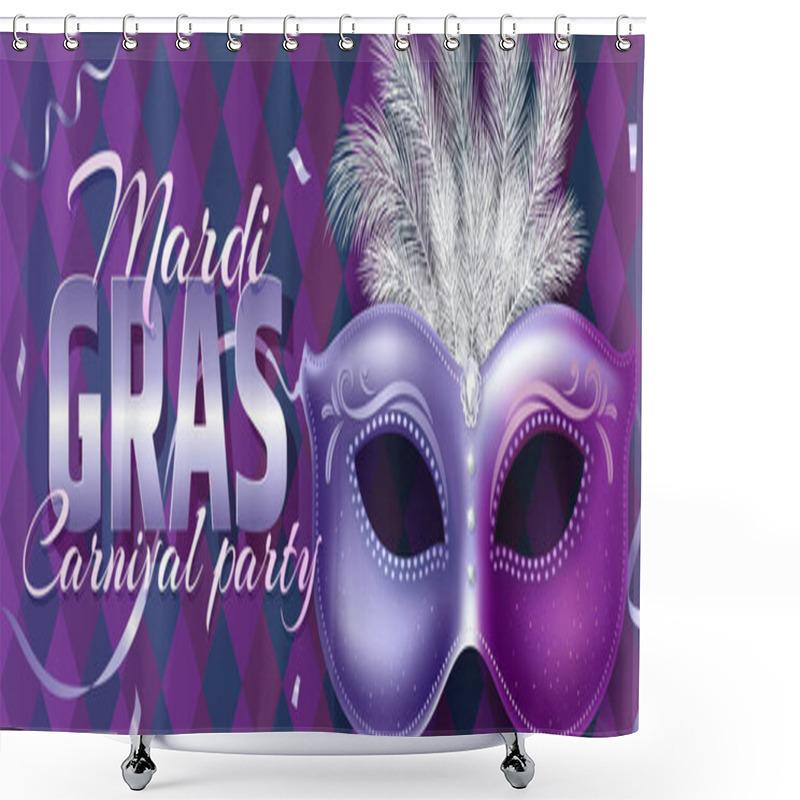 Personality  Beautiful Venetian Mask. Mardi Gras Carnival Party Invitation Card Template. Spring Holidays. Vector Illustration EPS10. Shower Curtains