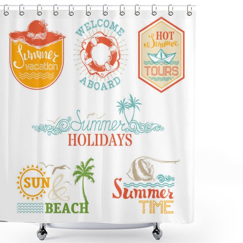 Personality  Vector Set Of Summer And Vacation Labels And Emblems.  Shower Curtains