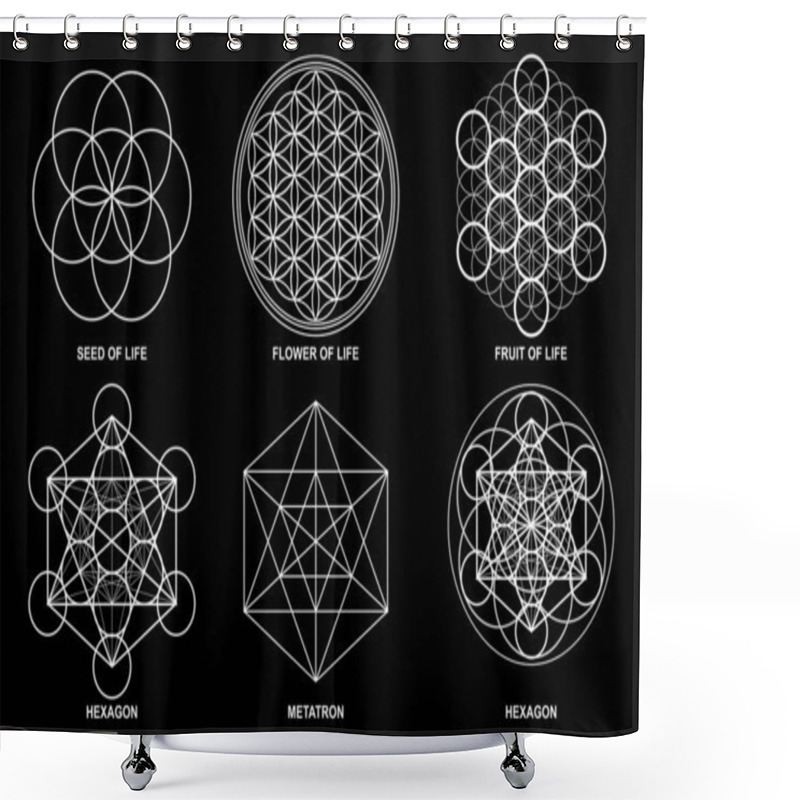 Personality  Sacred Geometry - Flower Of Life, Seed Of Life, Egg Of Life, Metatron's Cube, Hexagon, Vector Illustration Shower Curtains