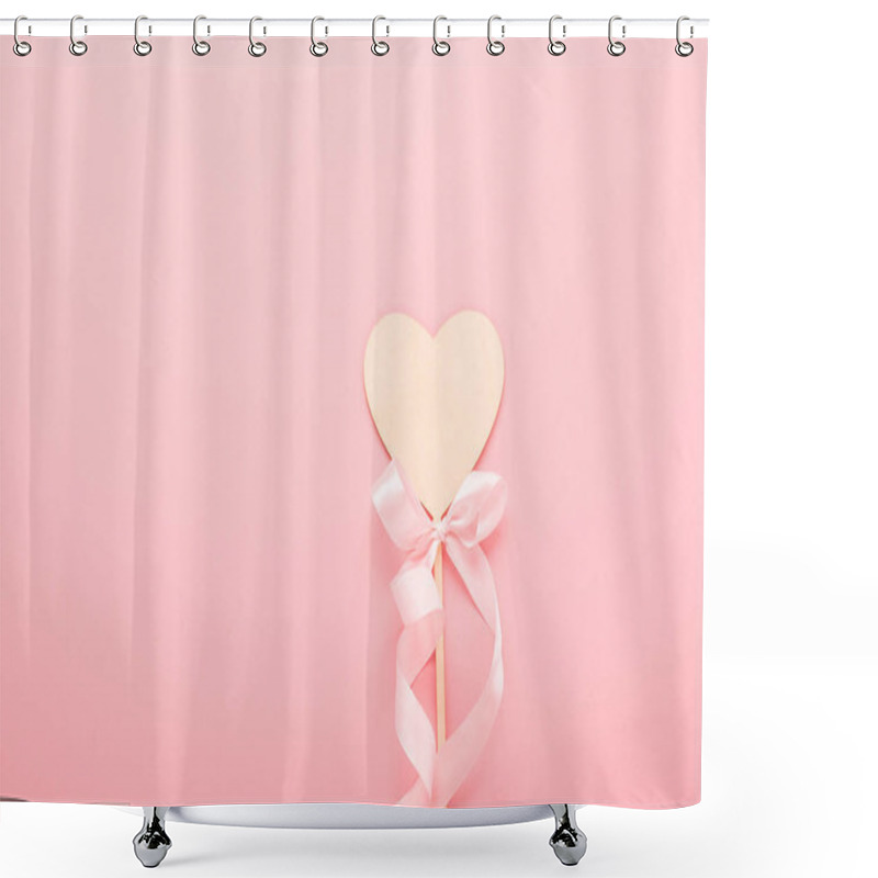 Personality  Heart Made Of Natural Material Photo Props On A Pink Background. Valentines Day Shower Curtains